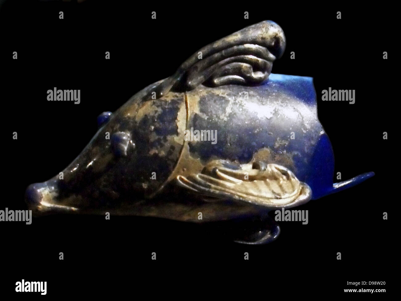 Ichtyomorphic bottle. 1st century AD glass part of the treasure of Bagram, Afghanistan Stock Photo