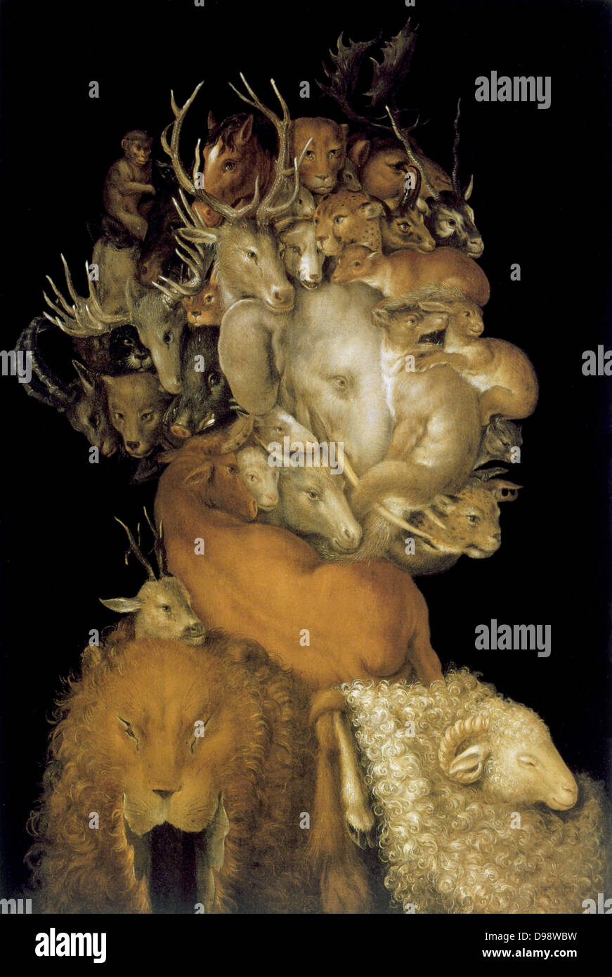 The Earth' Oil on wood. Giuseppe Arcimboldo (c1530-1593) Italian painter. Bizarre 'portrait' composed of heads and bodies of mammals. Stock Photo