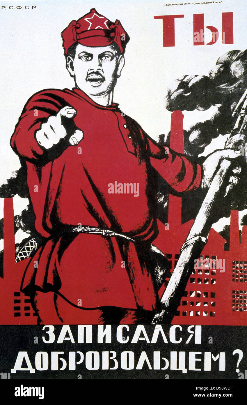 Did You Volunteer?', 1920. Soviet propaganda poster by Dmitry Moor (Orlov). Russia USSR Communism Communist Stock Photo