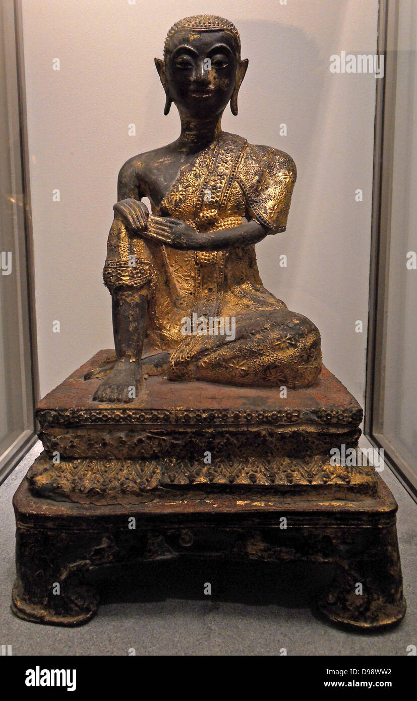 Buddhist Monk, Thailand, Era of Ratanakosin. XIX century, Bronze with laquer Stock Photo