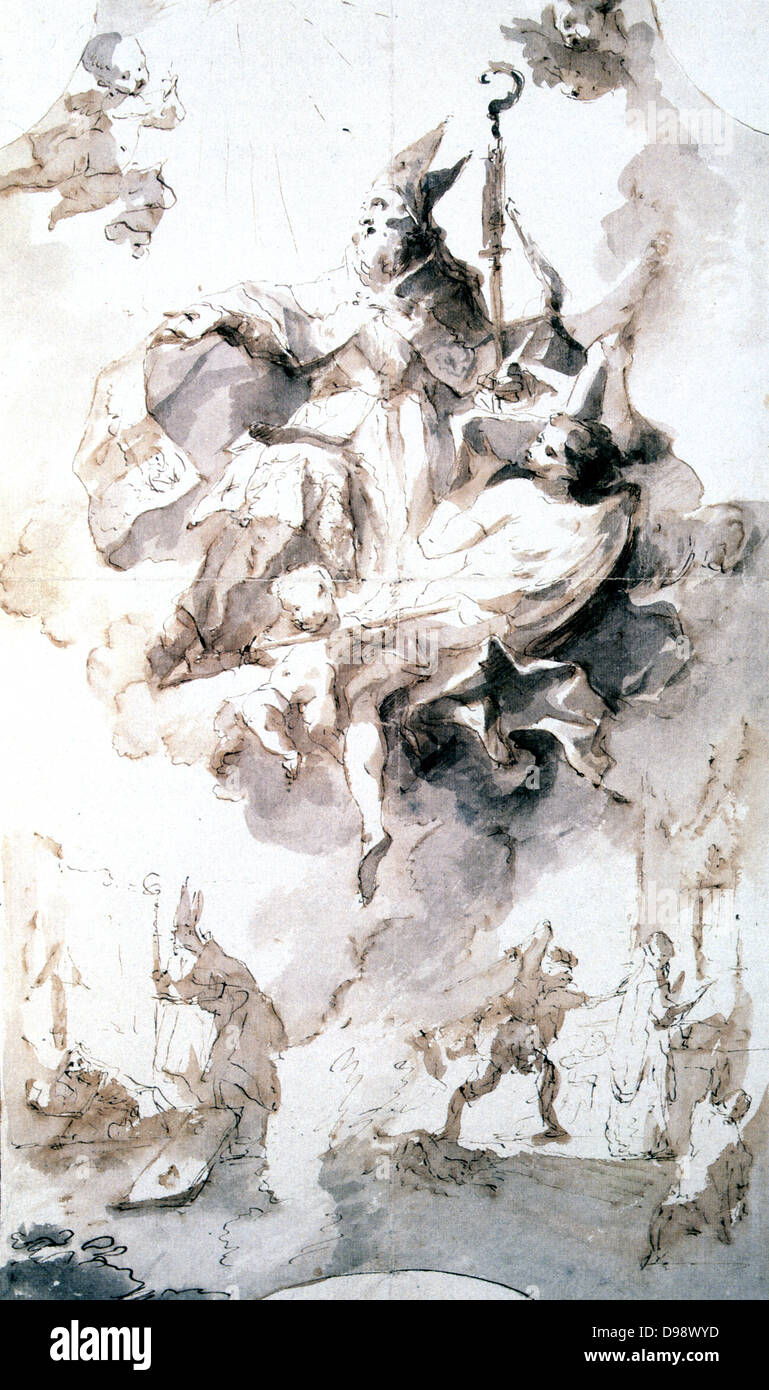 Apotheosis of Saint Stanislaus. Study in pen, ink and wash. Anton Franz Maulbertsch (1724-1796) Austrian painter. St Stainislaus of Cracow (1030-1079) Polish bishop and martyr. Stock Photo