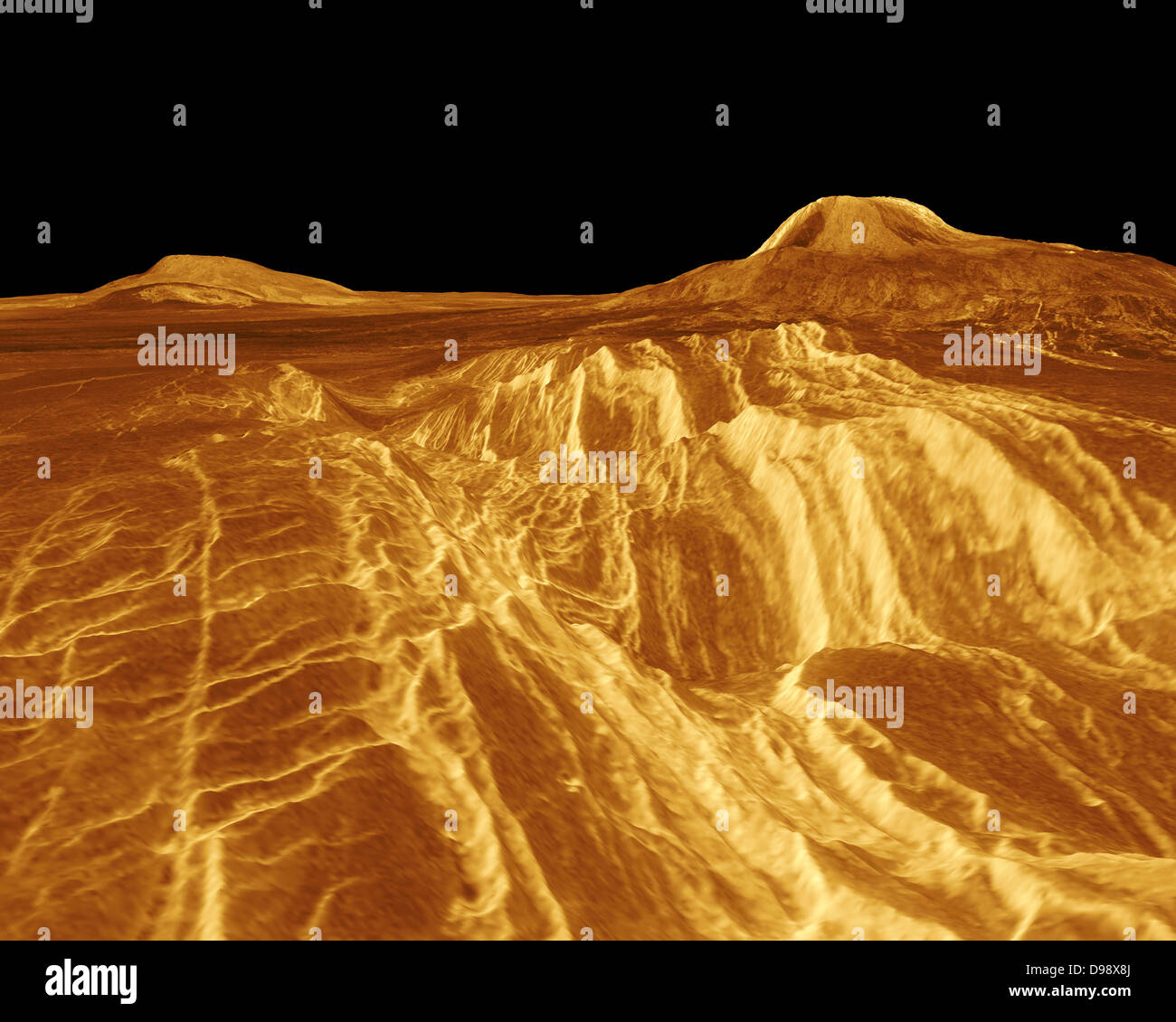 A portion of western Eistla Regio is shown in this three dimensional, computer-generated view of the surface of Venus. The Stock Photo