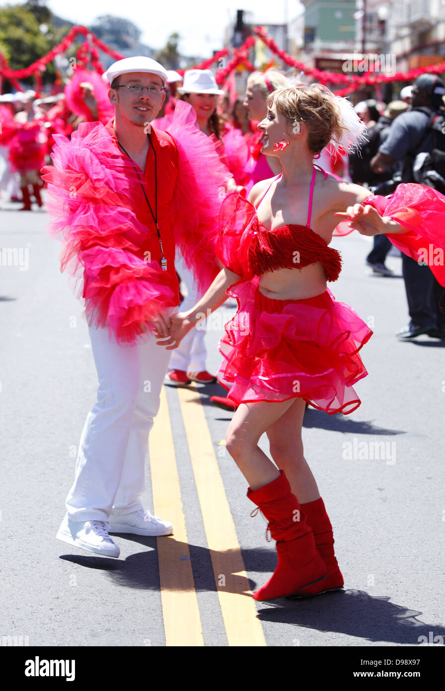 Cuban dancers at carnaval parade at Mission District, San Francisco, California, USA Stock Photo
