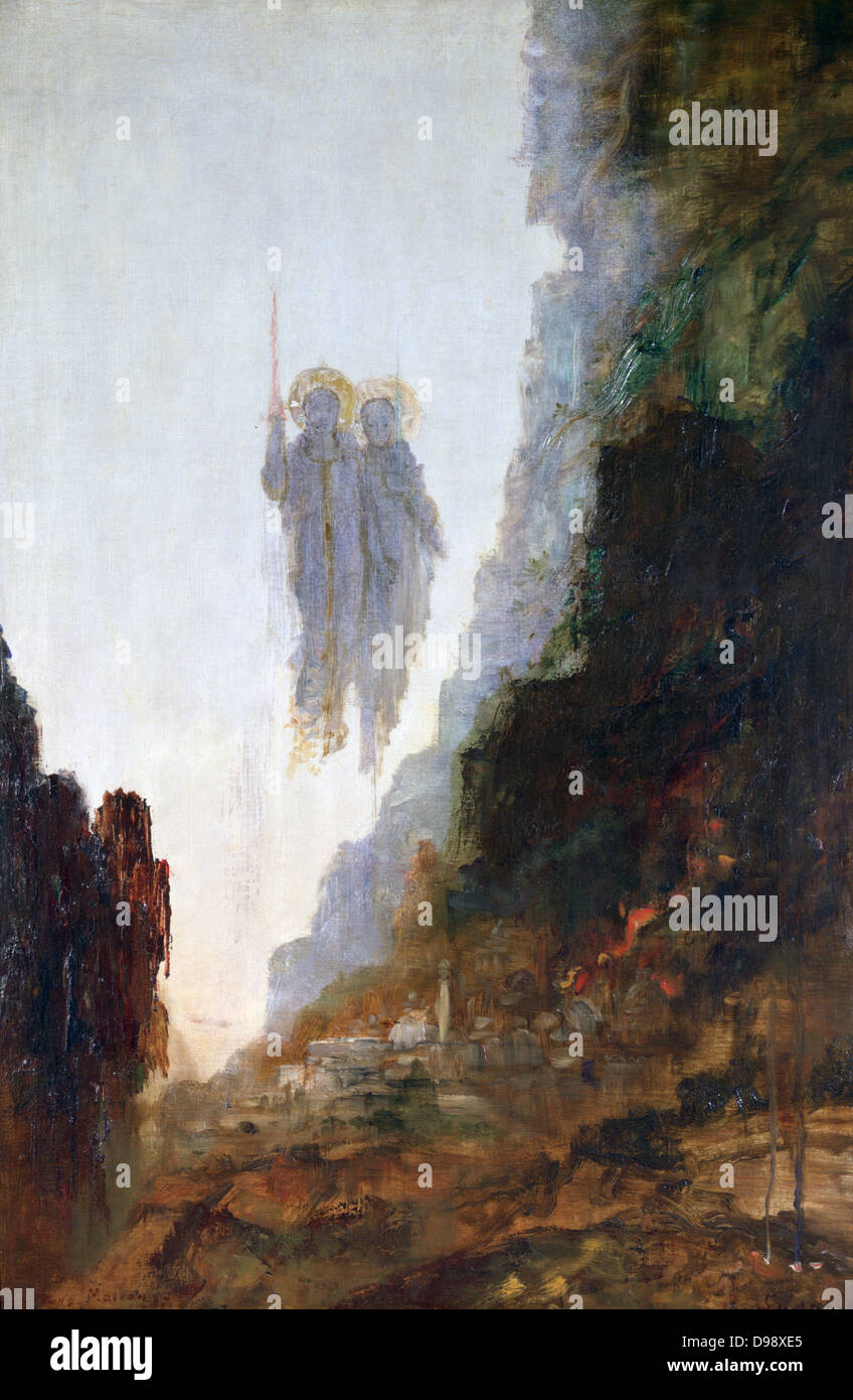 The Angels of Sodom'. OIl on canvas Gustave Moreau (1826-1899) French painter. The angels sent by God to the doomed city of Sodom and met by Lot. Bible Genesis Stock Photo