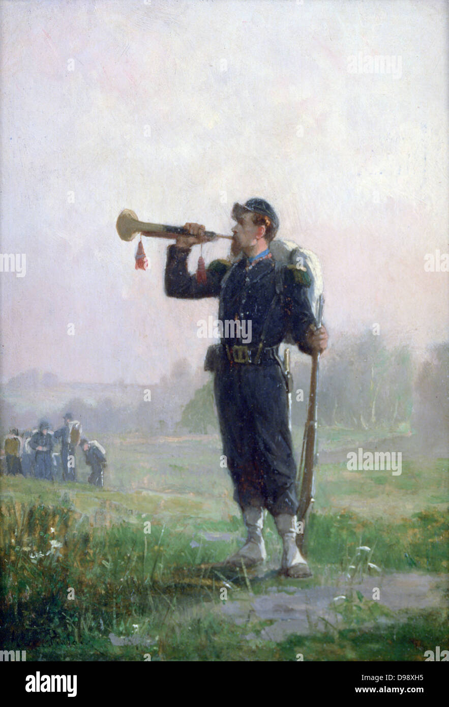 The Clarion': French army trumpeter. Alexandre Protais (1826-1890) French painter and etcher. France Military Uniform Music Instrument Wind Brass Stock Photo