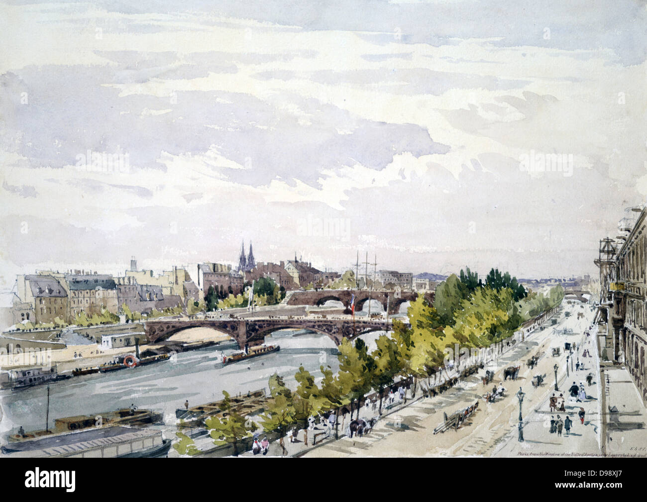 View Of Paris Salle D Apollon Louvre Looking West Watercolour Charles Claude Pyne 1802 1878 English Landscape And Genre Painter River Seine Bridge Water France Stock Photo Alamy
