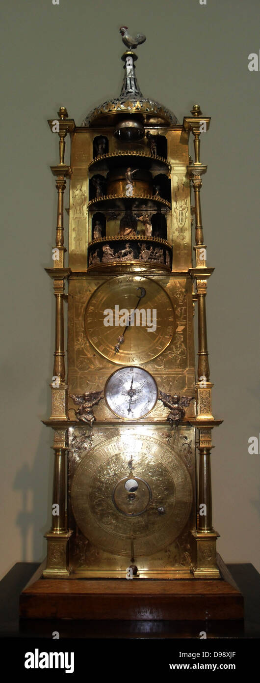 Monumental carillon clock, 1589.  This clock is based on the cathedral clock in Strasbourg, also made by Habrecht and still there today.  Every hour it plays music Vater Unser ('our Father') written by Martin Luther. Stock Photo