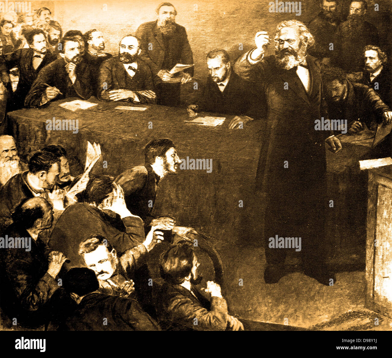 Karl Marx and Engels at the 1872 Hague Congress Stock Photo