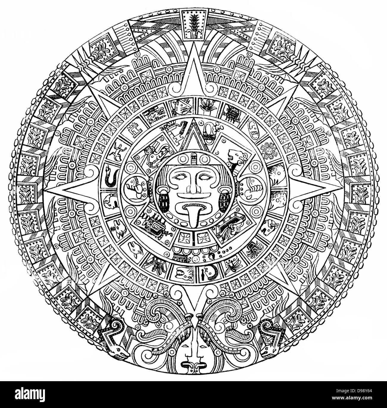 Maya calendar system written with Hieroglyphics Stock Photo