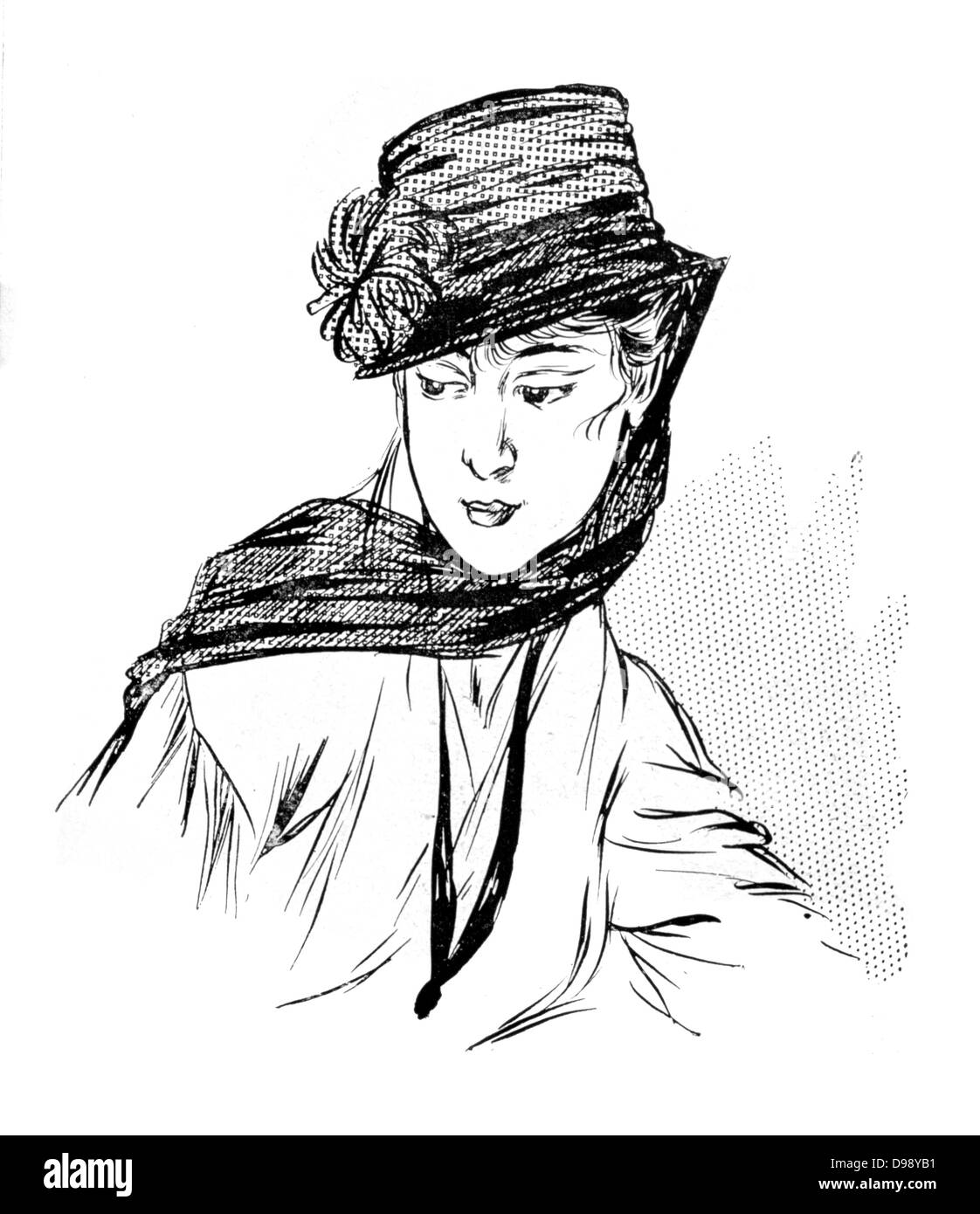 Women's fashion. Hat with veil considered suitable for mourning. From the French periodical 'Le Flambeau', 18 September 1915. Death Bereavement First World War 1914-1918. Stock Photo