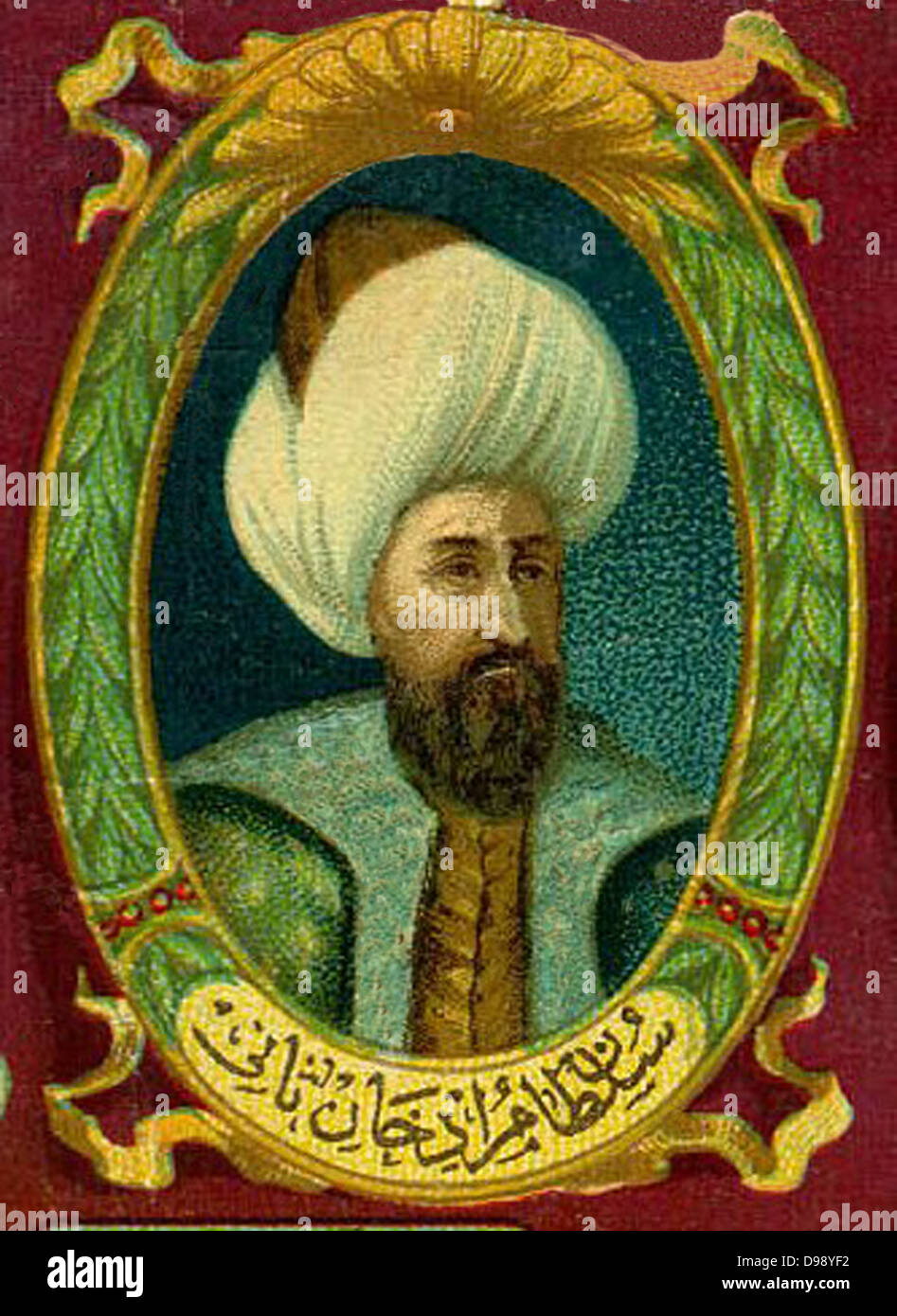 Murad II Kodja (1404 - 1451)  was the Sultan of the Ottoman Empire from 1421 to 1451 (except for a period from 1444 to 1446. Stock Photo