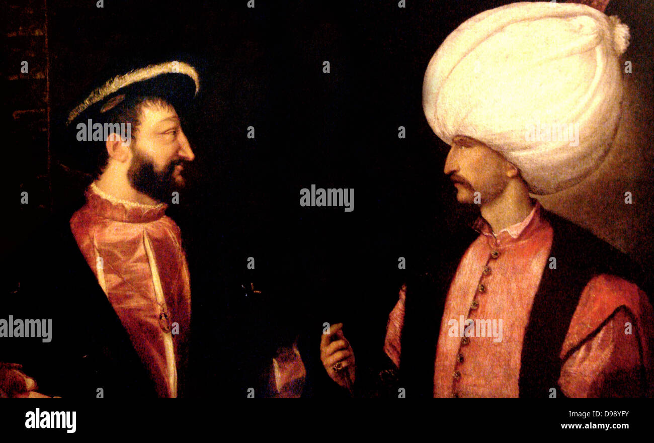 Suleiman I (1494  – September 1566) was the tenth and longest-reigning Sultan of the Ottoman Empire, from 1520 to his death in 1566. He is known in the West as Suleiman the Magnificent Portrait of Francois I and Suleiman circa 1530 Stock Photo