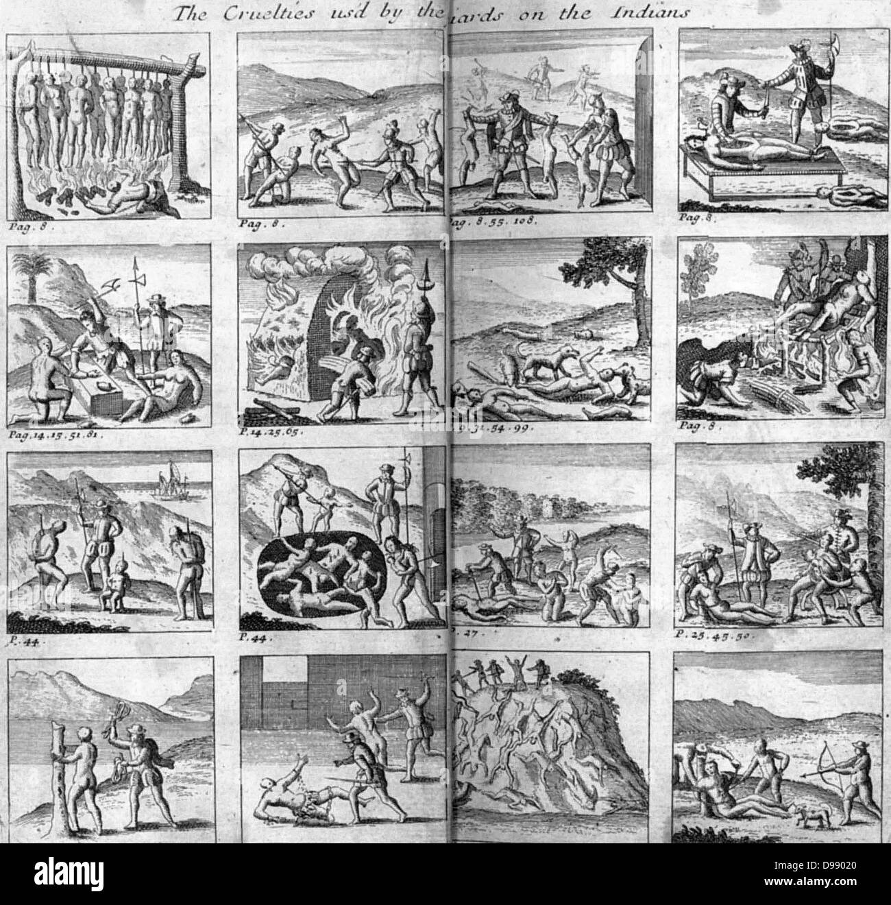 Engraving from Theodore de Bry Bartholomé de Las Casas. The cruelty of