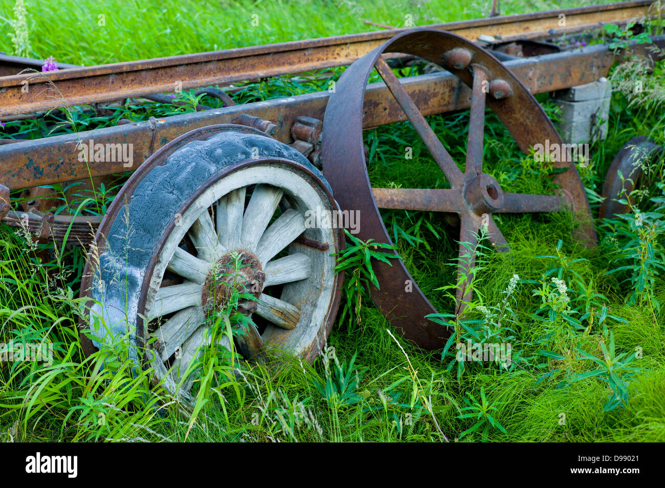 Old mining relics, Chitina One Stop convenience store, tiny and remote town of Chitina, Alaska, USA Stock Photo