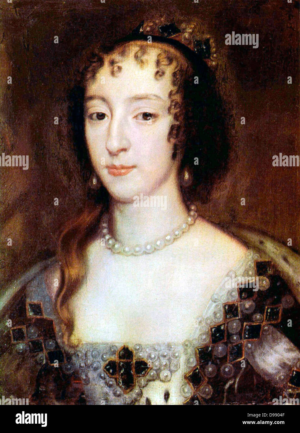 Henrietta Maria of France (French: Henriette Marie de France); (25 November[1] 1609 – 10 September 1669) was the Queen consort of England, Scotland, and Ireland as the wife of King Charles I. She was mother of two kings, Charles II and James II, 1660 Stock Photo