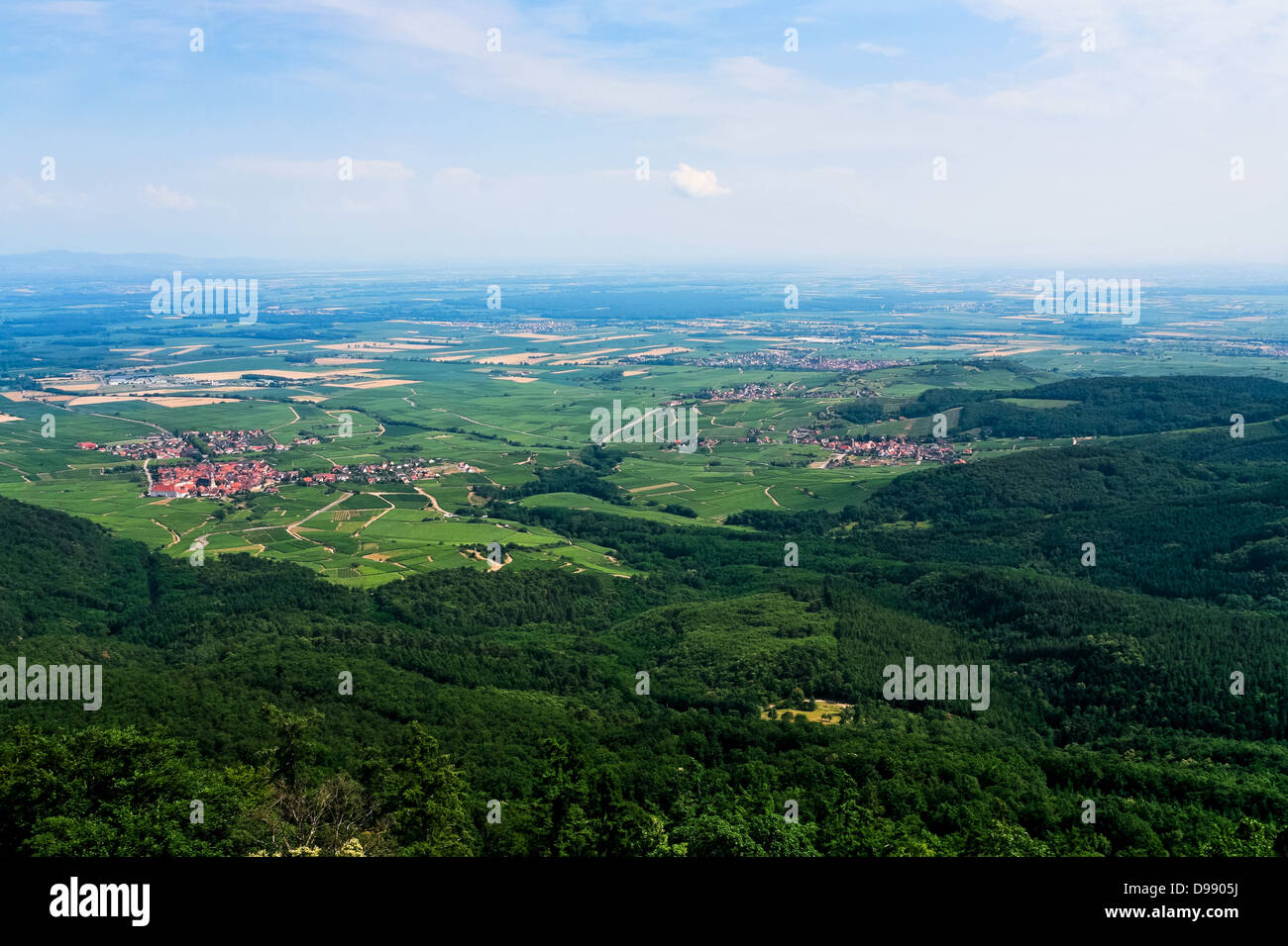 aerial view of green lands and small villages in Alsace, France Stock ...