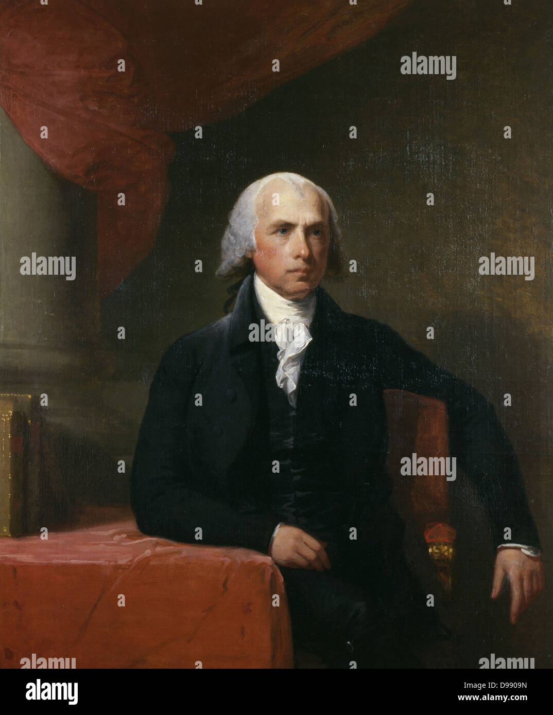 Portrait of United States President, James Madison.Oil on canvas painted by Gilbert Stuart (1755 –1828), who made additional copies after completion of the work.  Date c. 1805–07 Stock Photo