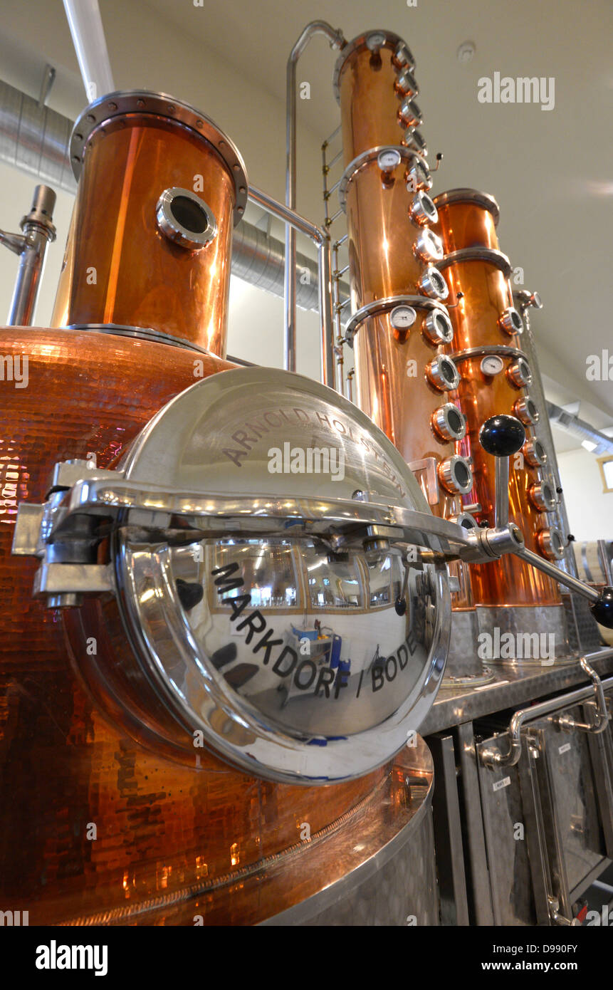 Artisan crafted still at the Stein Distillery in Joseph, Oregon. Stock Photo