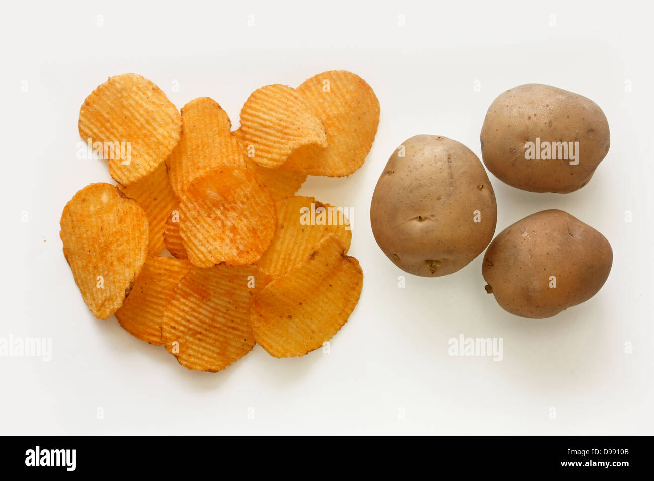 Ridged Potato Chips with Potatoes Stock Photo Alamy
