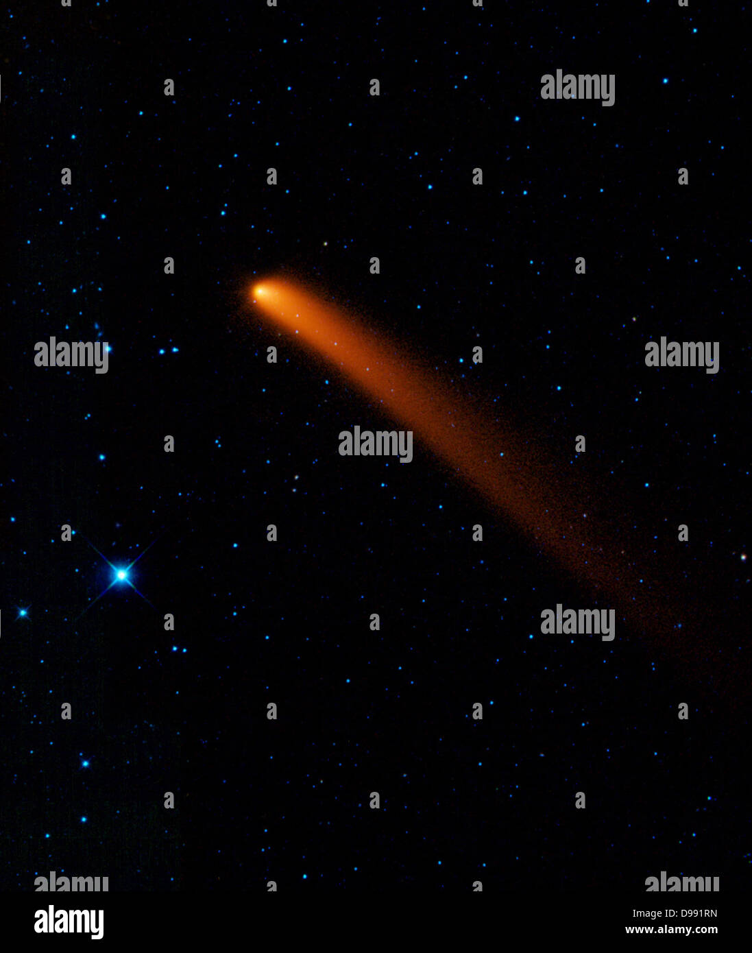 Infrared image of Comet Siding Spring (C/2007 Q3) discovered in 2007 by observers in Australia. Credit NASA. Science Astronomy Stock Photo