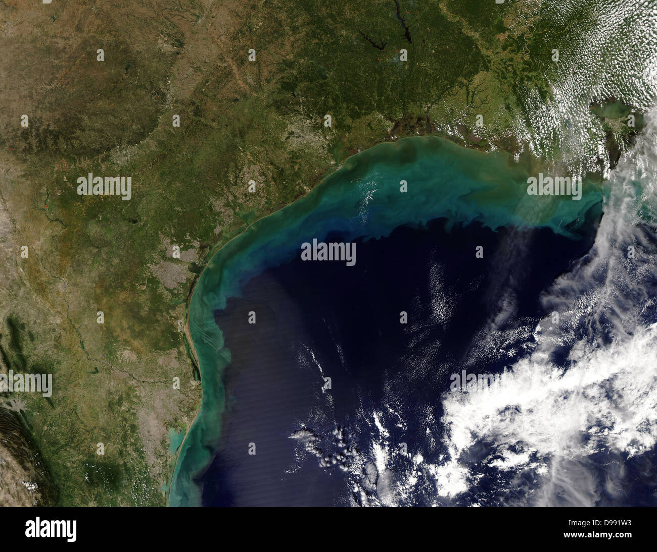 Satellite view of the Gulf Coast, USA - Tamaulipas, Mexico, to New Orleans, Louisiana. Credit NASA. Science Earth Geology Oceanography Stock Photo