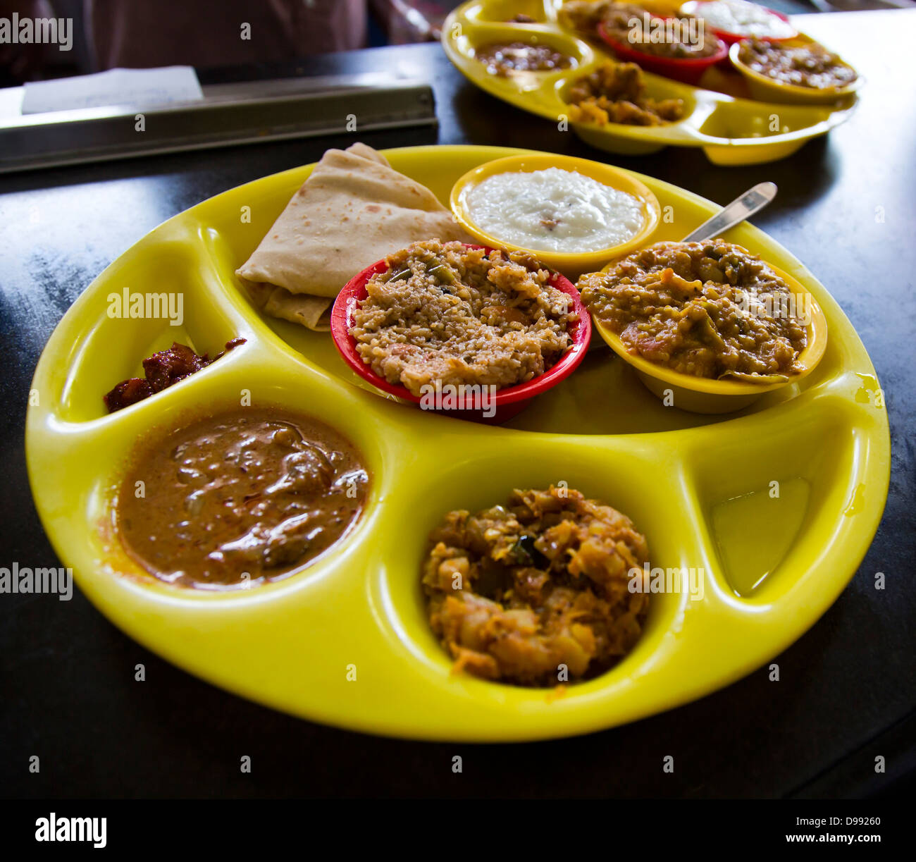 Indian food on a restaurant table, Chennai, Tamil Nadu, India Stock Photo