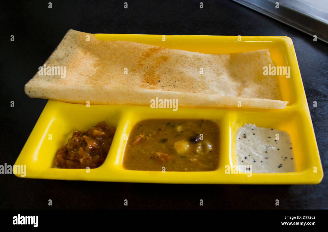 Dosa with chutneys and sambhar on a restaurant table, Chennai, Tamil Nadu, India Stock Photo Alamy