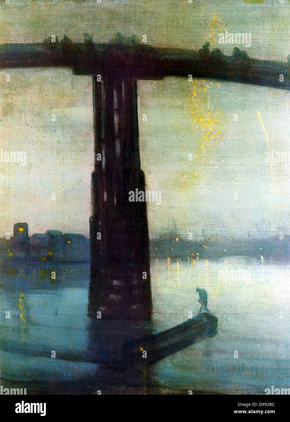 Nocturne: Blue and Gold - Old Battersea Bridge', 1872-1875. Oil on canvas. James Abbott McNeill Whistler (1834-1903) American painter based in Britain. Night Water Reflection River Thames London England Transport Barge Stock Photo