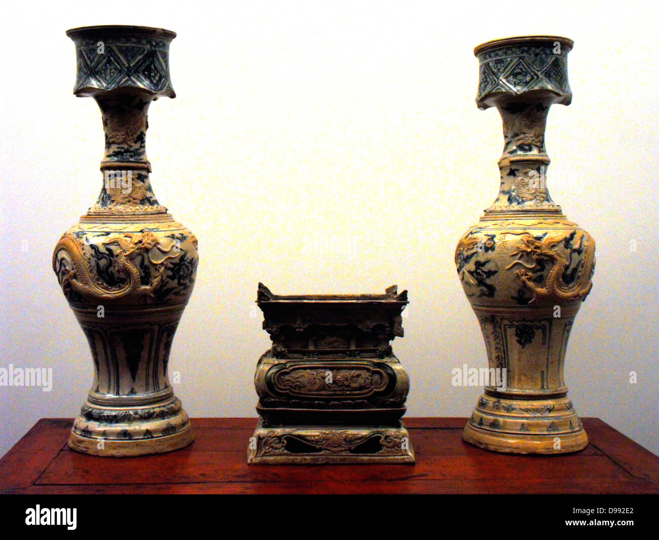 Pair Of Altar Vases Dated 1579 16th Century Chinese Stoneware