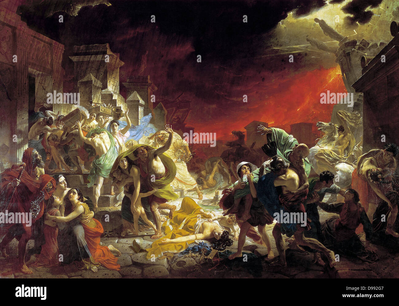 The Last Day of Pompeii', 1830-1833. Oil on canva. Karl Briullov (1799 –1852) Russian painter. Depiction of panic of the citizens of Pompeii, Italy, at the eruption of Mount Vesuvius, 79 AD. Volcanic Disaster Neoclassicism Romanticism Stock Photo