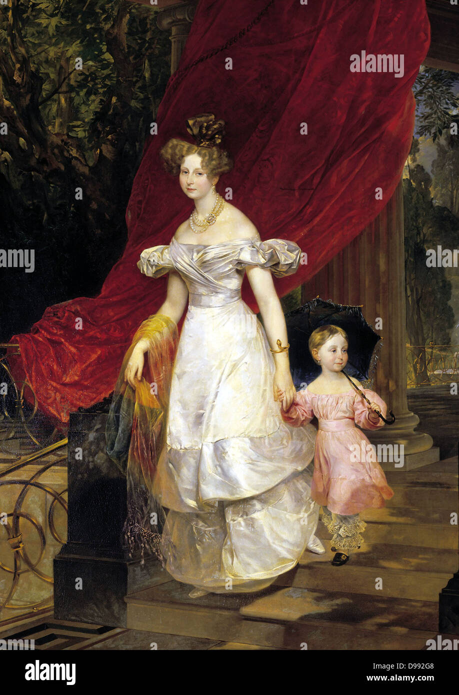 Grand Duchess Elena Pavlovna with her daughter Maria, 1830. Oil on canvas. Karl Briullov (1799 –1852) Russian painter. Friederike Charlotte Marie (1807-1873) daughter of Wurttemberg, married Grand Duke Michael, 1824. Stock Photo