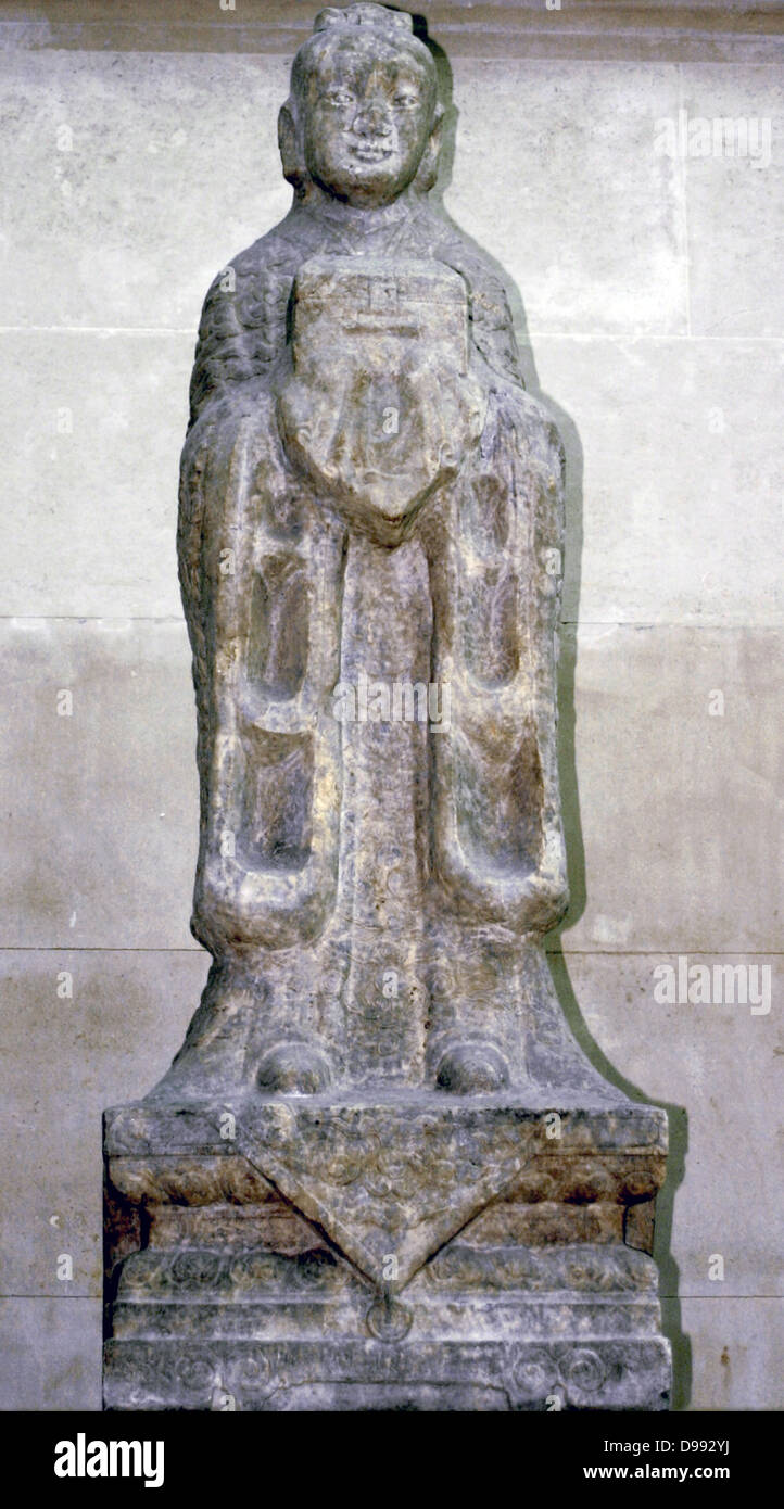 Stone guardian sculpture from North-eastern China, circa 17th Century, late Ming or Qing Dynasty. The figure was one of a pair. Such statues lined the approach roads to tombs. Stock Photo