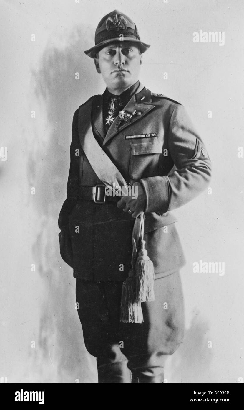 Benito Mussolini,(29 July 1883 - 28 April 1945)Italian politician who led the National Fascist Party Prime Minister of Italy in 1922 and began using the title Il Duce by 1925. After 1936, his official title was 'His Excellency Benito Mussolini, Head of Gov Stock Photo