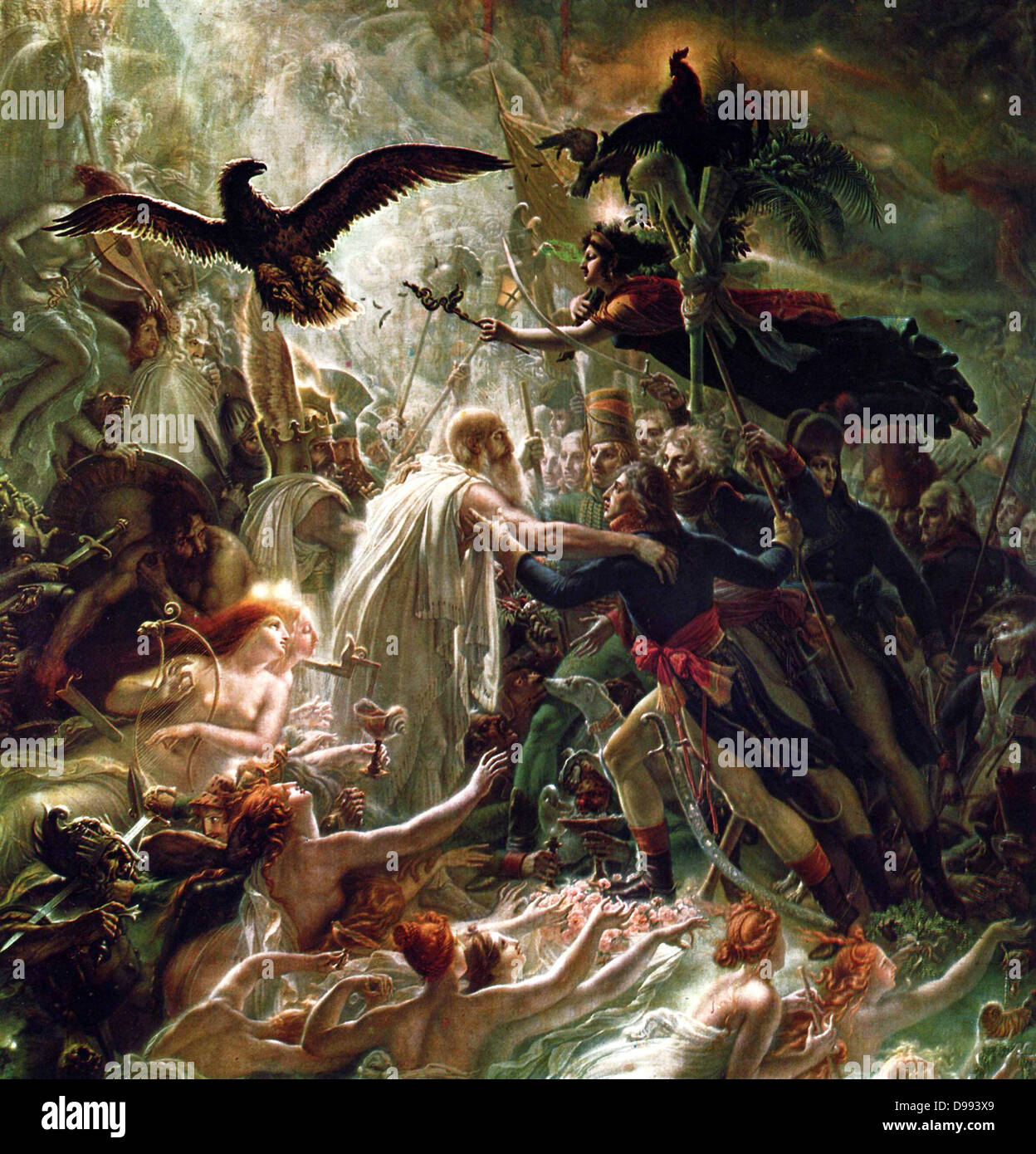 Anne-Louis Girodet de Roussy-Trioson, (French Neoclassical Painter, 1767-1824). 'Ossian Receiving the Ghosts of the French Heroes' 1802. Stock Photo