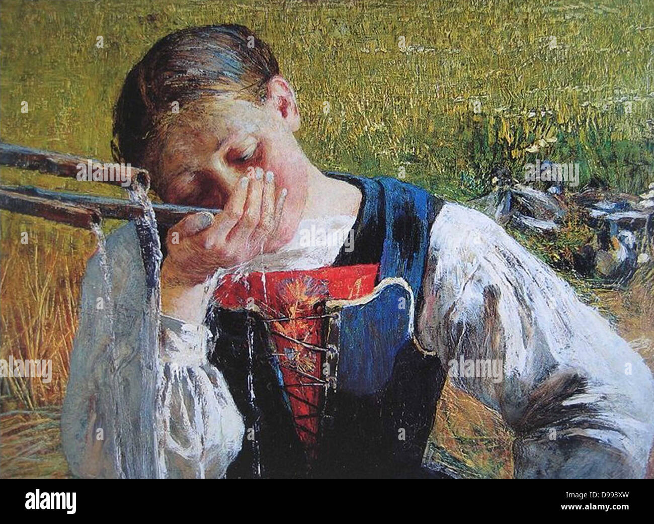Giovanni Segantini (1858 - 1899), Italian painter. 'Bevendo alla fontana' Drinking from the fountain (1887) Stock Photo