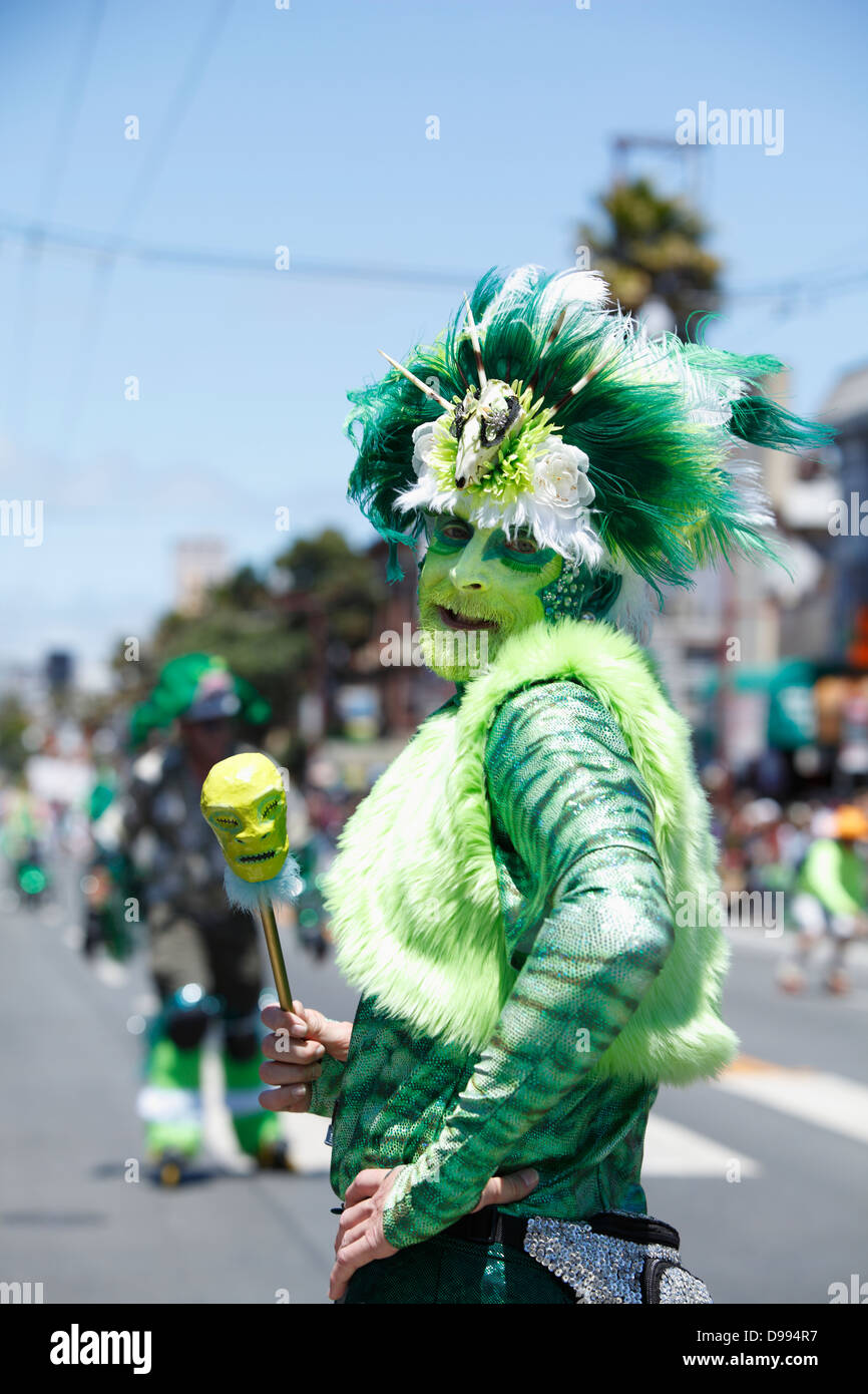 Colorful portrait of a Carnaval participant, Mission District, San Francisco, California, USA Stock Photo