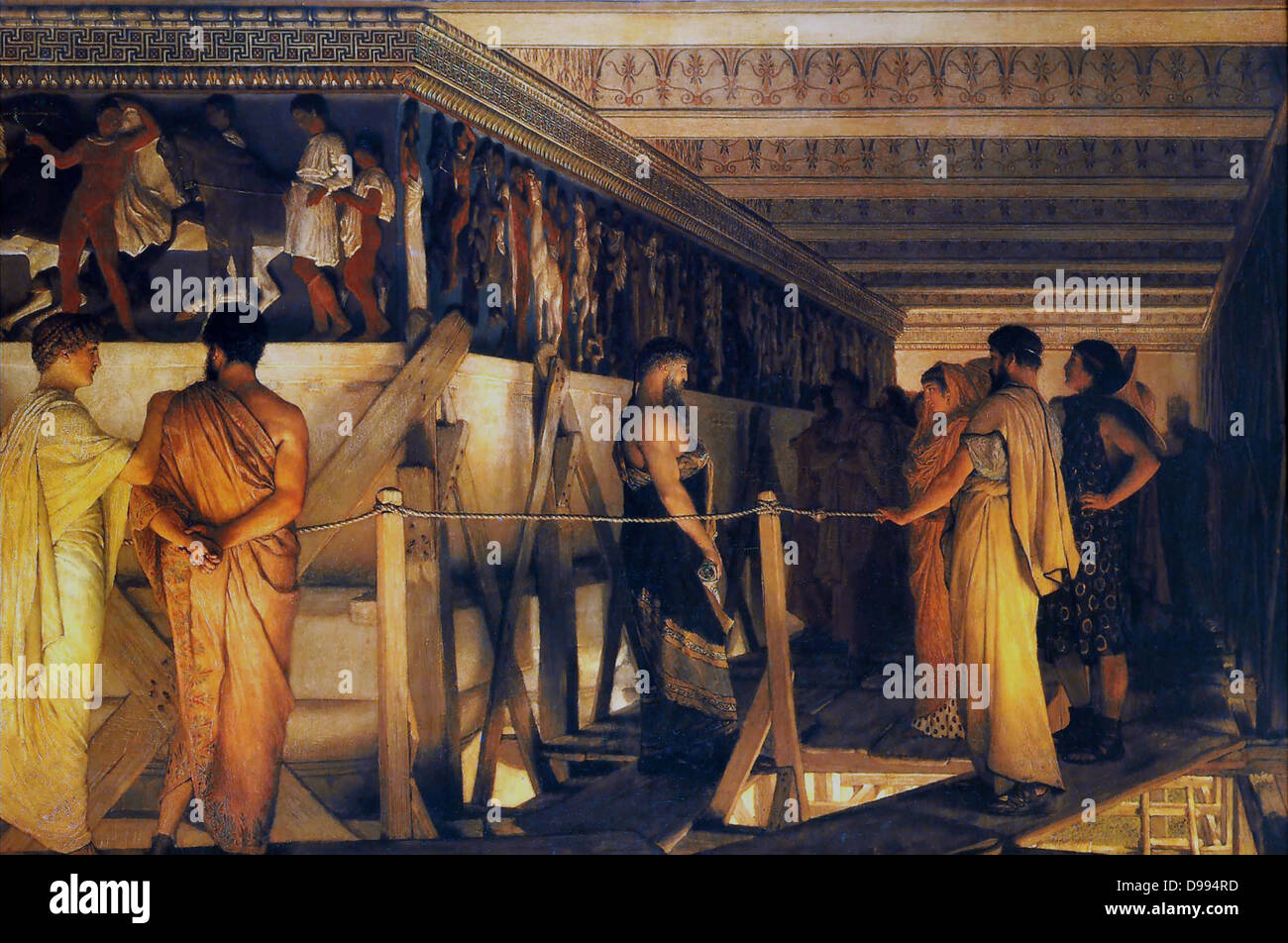 Sir Lawrence Alma-Tadema, Phidias showing the Parthenon Frieze to his Friends, Sir Lawrence Alma-Tadema(8 January 1836 – 25 June 1912) was one of the most renowned painters of late nineteenth-century Britain Stock Photo