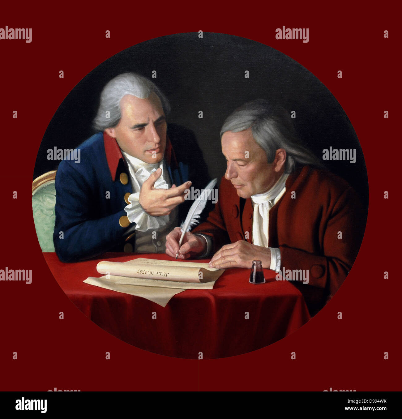 The Connecticut Compromise' 2006. Bradley Stevens American painter. Roger Sherman and Oliver Ellsworth in 1787 drafting The Great (or Connecticut) Compromise, a plan for representation in Congress. America USA Constitution Stock Photo