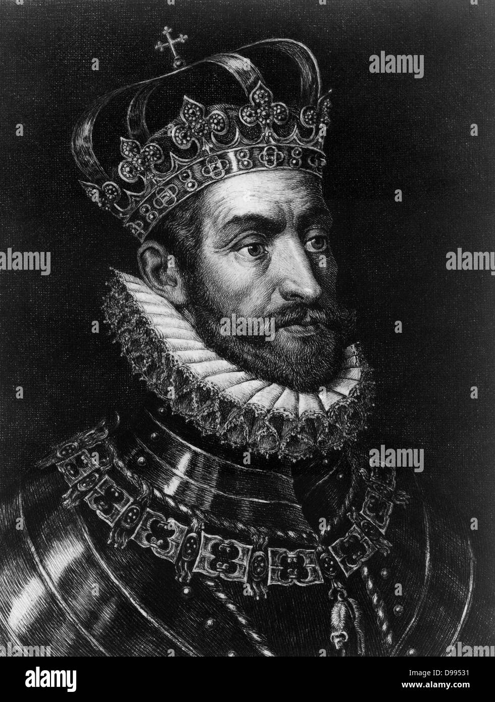 Charles V (1500-1558) Charles I of Spain 1519-1556, Holy Roman Empire 1519-1558. Portrait engraving showing him wearing crown and the Order of the Golden Fleece. Stock Photo