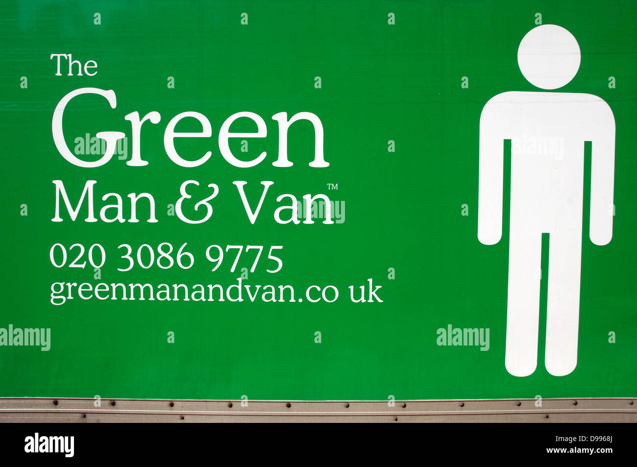 The Green Man & Van printed on side of green coloured van, London