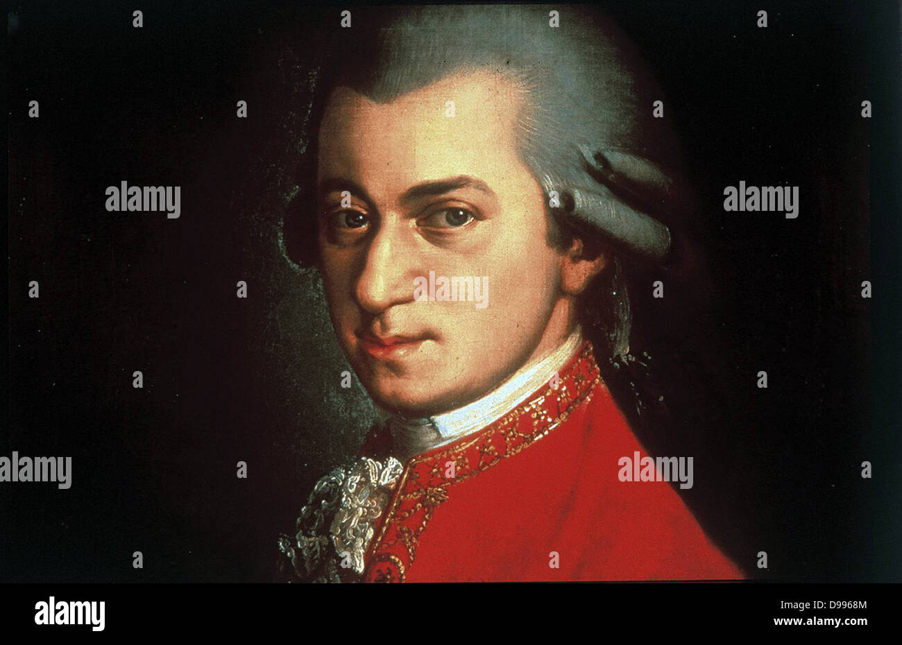 Portrait of Wolfgang Amadeus Mozart circa 1780 painted by Johann Nepomuk della Croce. Wolfgang Amadeus Mozart (27 January 1756 – 5 December 1791), prolific and influential Austrian composer of the Classical era. Stock Photo