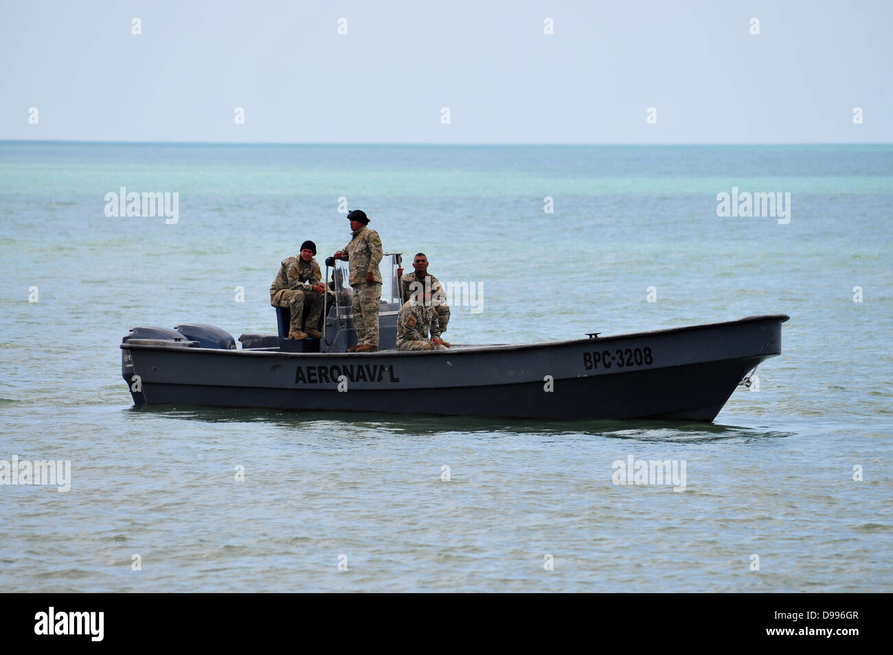 FARALLON, PANAMA - MAY 28: Units of the Servicio Aeronaval Patrolling the waters looking for illegal drugs   May 28, 2013 in Farallon Cocle, Panama. Stock Photo