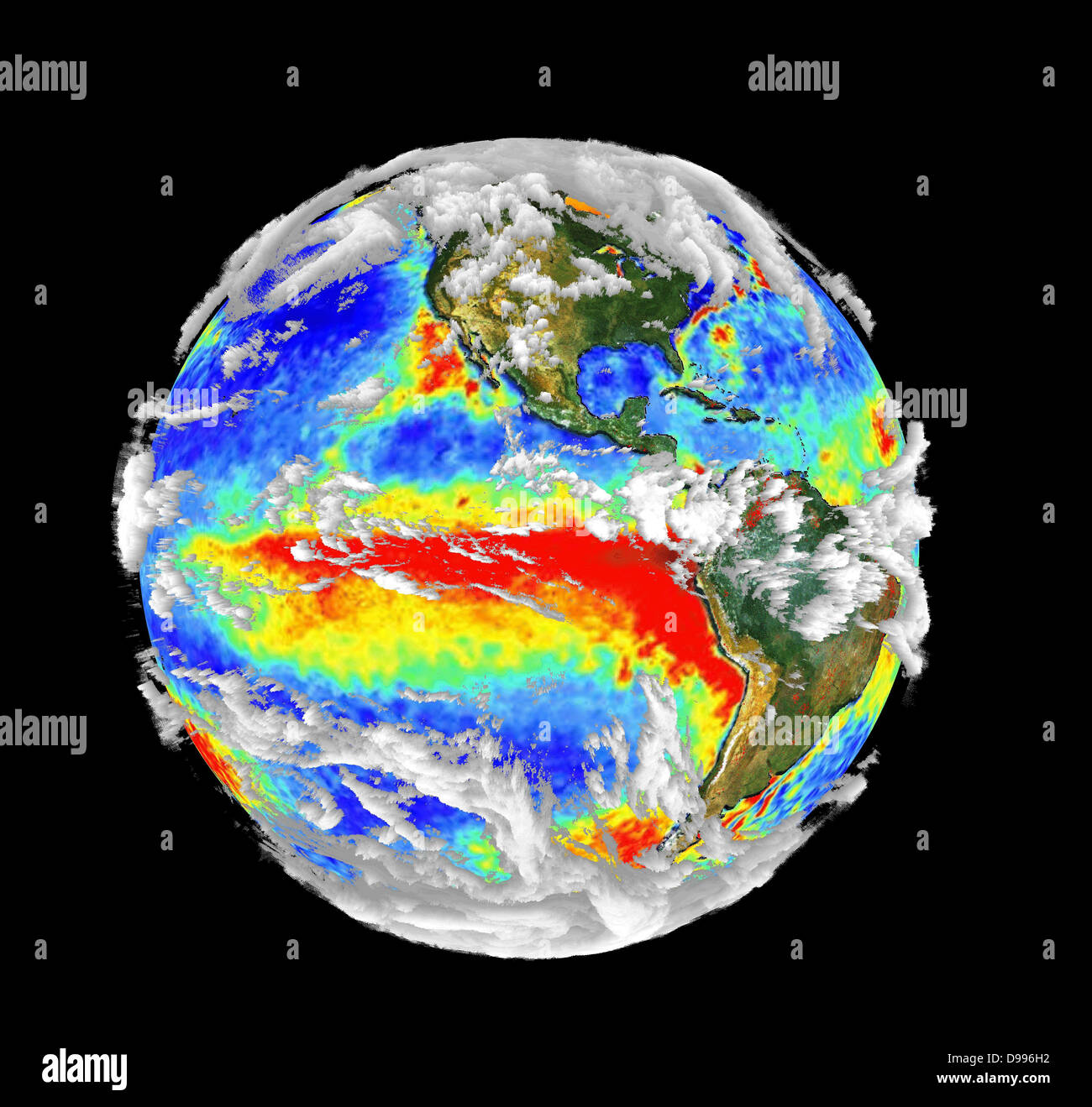 ocean surface is covered by the El-Nino sea surface temperature field. Stock Photo