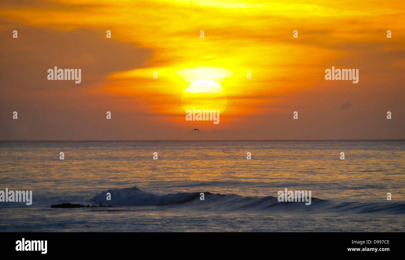 Beautiful Sunrise close up at a beach off Panama's Pacific coast Stock Photo