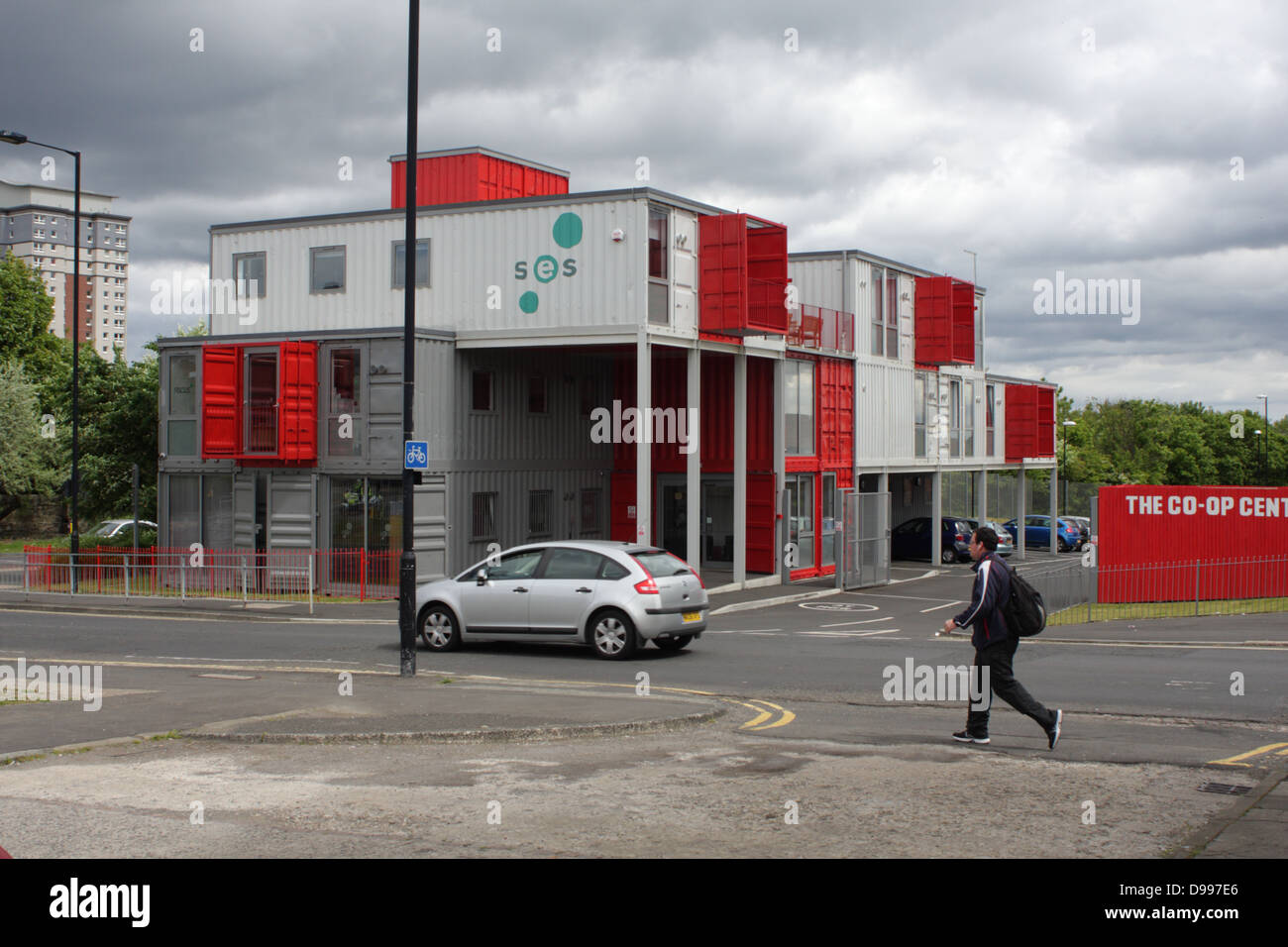 SES offices, Made from recycled shipping containers. Stock Photo