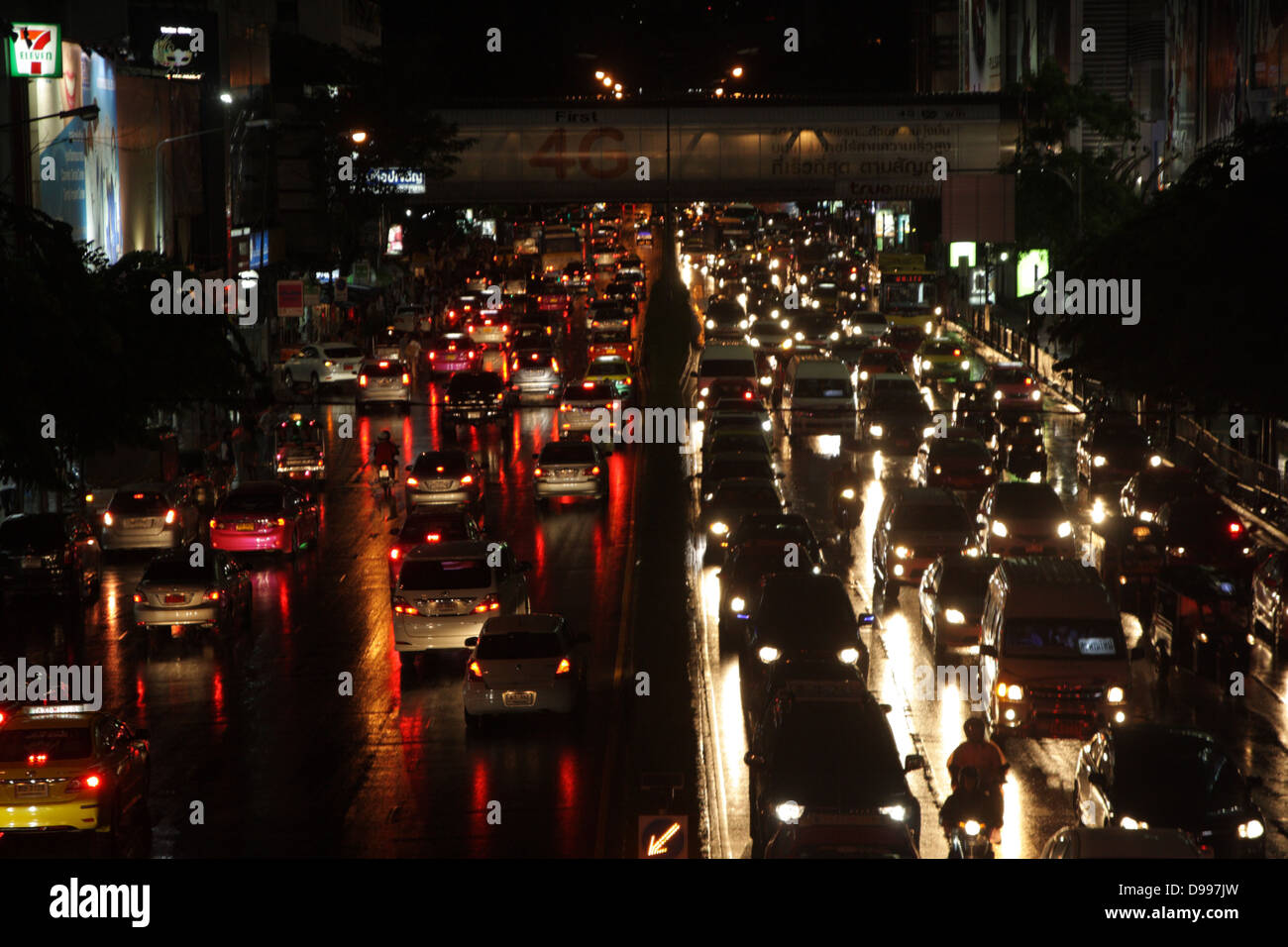 Traffic in Bangkok , the capital city of Thailand at night Stock Photo
