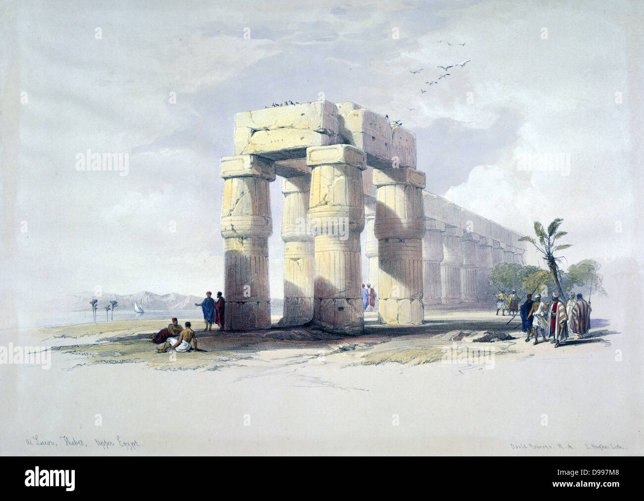 At Luxor, Thebes, Upper Egypt'.; lithograph after watercolour by David Roberts (1796-1864) Scottish artist. Ancient Egypt Archaeology Stock Photo
