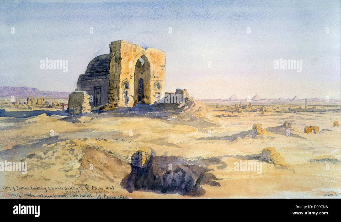 City of tombs looking towards Sakkara and Cairo', 1863.   Charles Vacher (1818-1883), British artist. Landscape Ancient Egypt Archaeology Ruins Death Burial Saqqara Stock Photo