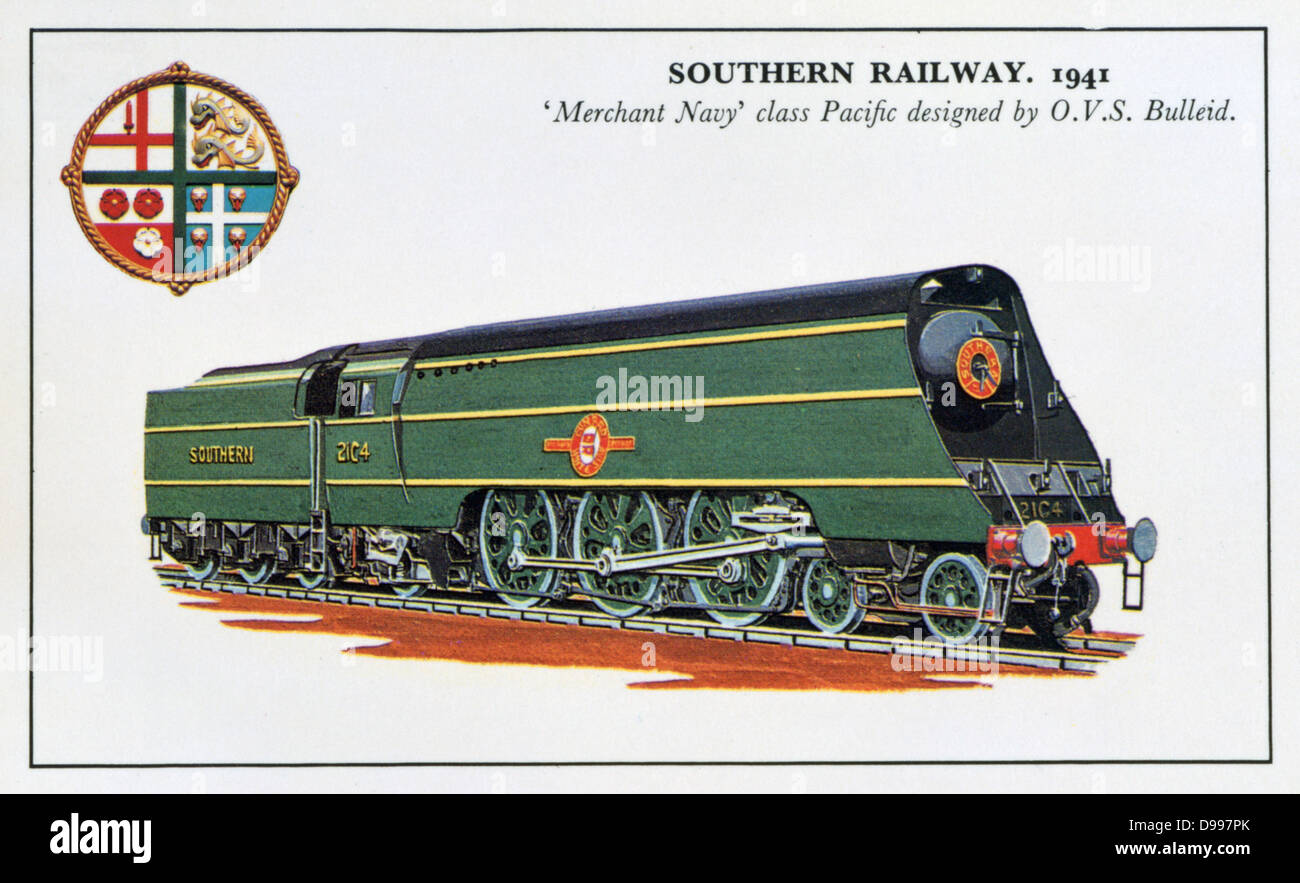 Southern Railways 'Merchant Navy' Pacific class 4-6-2 steam locomotive, 1941,  designed by Oliver Bulleid (1882-1970). Transport Mechanical Engineering England Britain Stock Photo