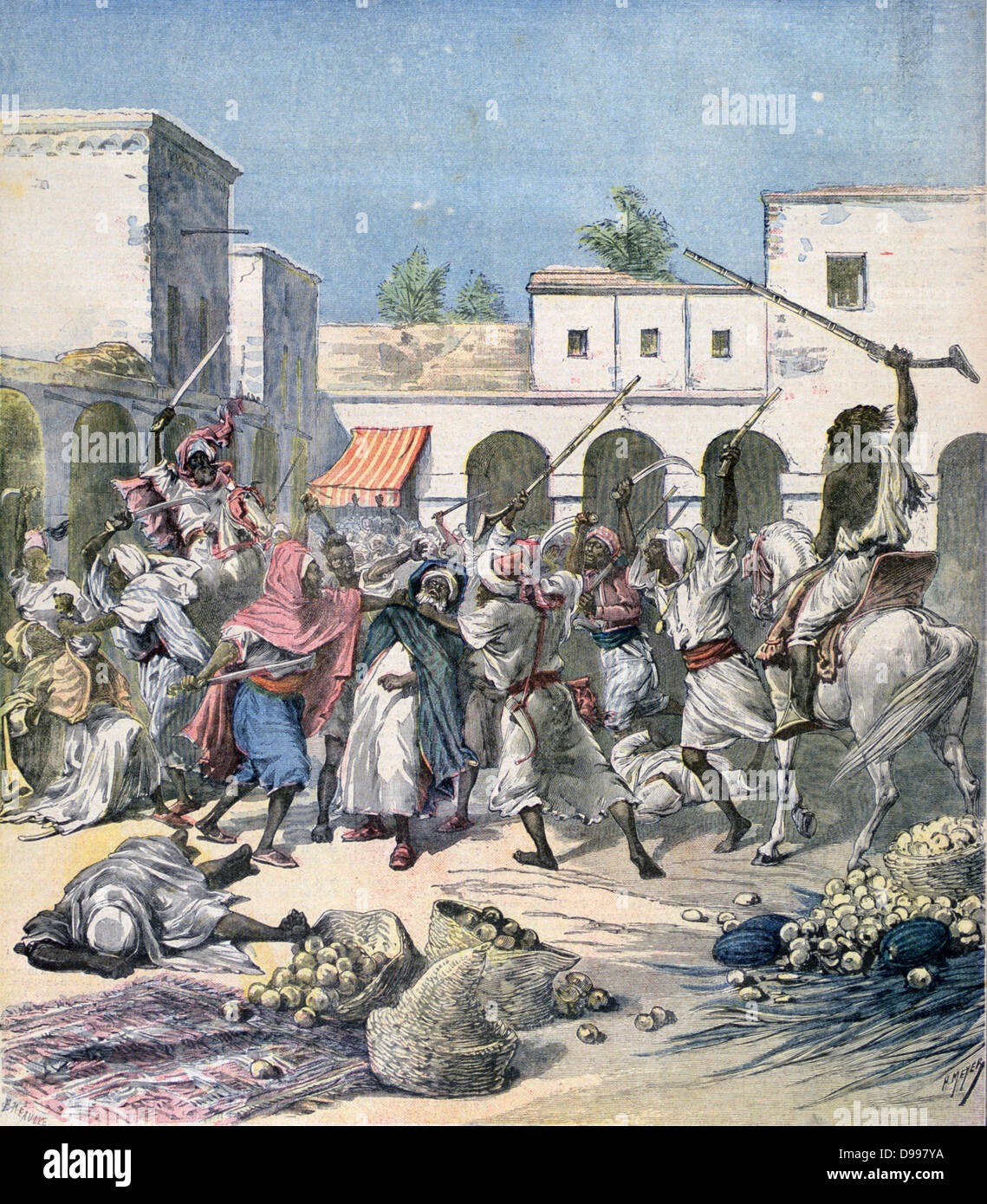 Morocco: Assassination of Ben-Memmer-Sya for collaboration with the French.  From 'Le Petit Journal', Paris, 14 October 1891.France, Africa, Colonialism, Nationalism Stock Photo
